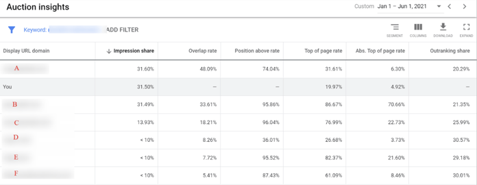 Auction Insights - Google Ads