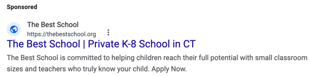 A generic search ad for a private school that fails to persuade the searcher to click. 